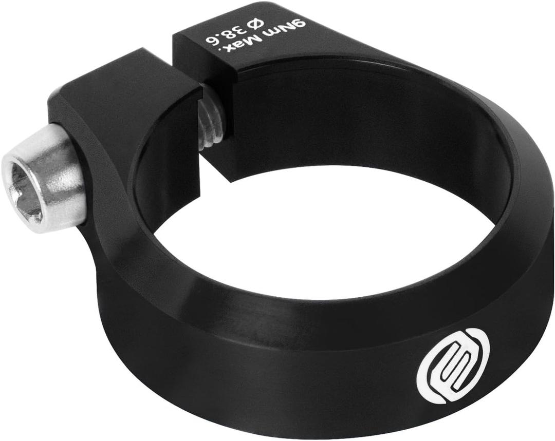 FIFTY-FIFTY Bike Seat Post Clamp, Aluminum Alloy Bicycle Seatpost Collar, 28.6/29.8/31.8/34.9/36.4/38.6mm Bicycle Seat Tube Clip for Most MTB, Road Bikes (38.6mm, Black)