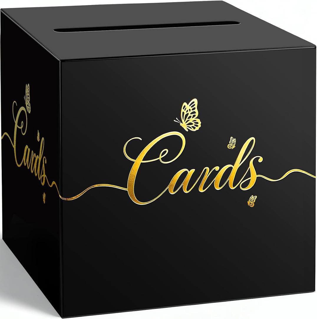 4 x Large Wedding Card Box for Graduation Baby Shower Birthday Wedding Reception Retirements Party Decoration Black Gift Cardboard Box for Diaper Raffles Gift Money Collection & Envelope Cards, 9.45 inch
