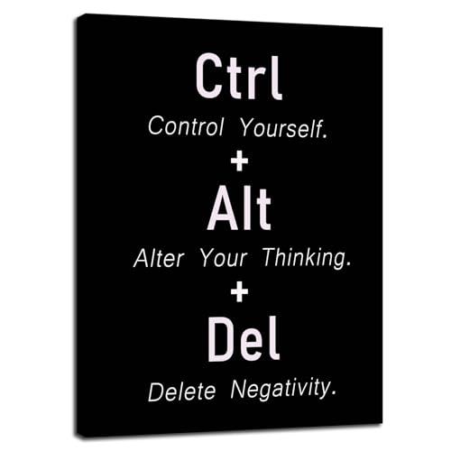 Inspirational Canvas Poster CTRL ALT DEL Signs Motivational Wall decor Printed Artwork Positive Quotes For Office School Living Room Framed [24" W X 36" H]
