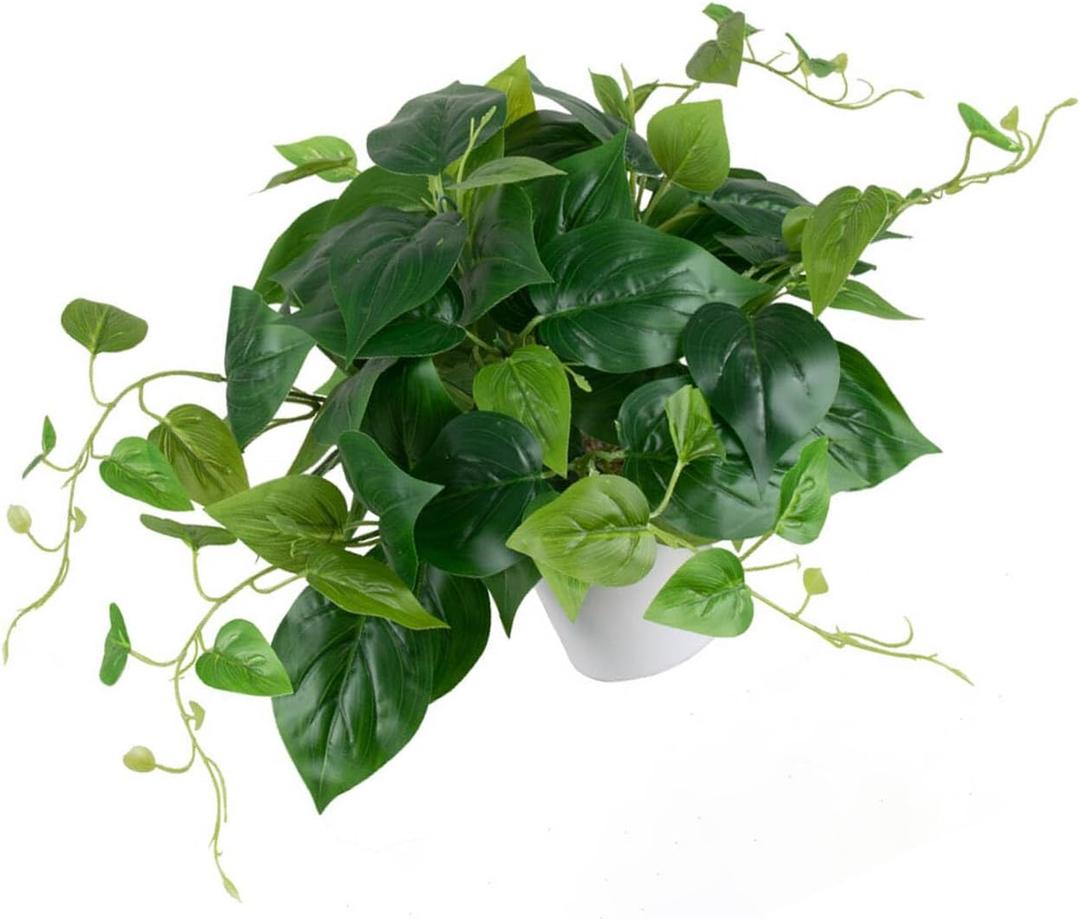 Artificial Pothos Plant with Plastic Pot - Fake Indoor Faux Plant for Home Office Decor 1 Pack