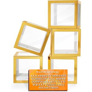 Ledido Gold Transparent Balloon Boxes With 78 Letters, Baby Boxes with Letters for Baby Shower Clear Letter Boxes for Party Graduation Wedding Birthday Baby Shower Decorations 5 PCS