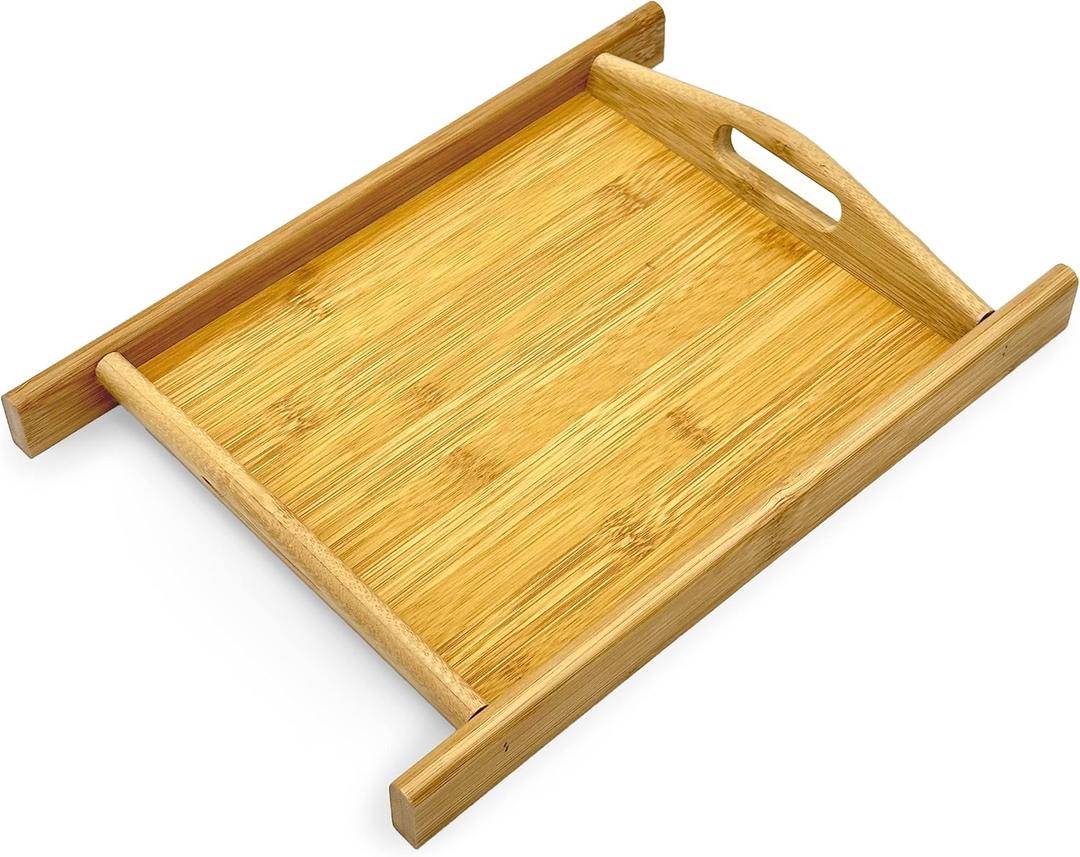 Bam & Boo Natural Bamboo Serving Tray with Handles and Stylized Accents for Kitchen, Bathroom, Dcor (9" x 8")