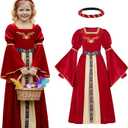 Medieval Princess Costume for Girls Vintage Dress Burgundy Court Dress for Girls Halloween Party Costume (12-14 Years)