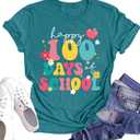 Women's Happy 100 Days of Shcool Shirts Funny Teacher Graphic Shirt Teach Life Gifts Tees Tops (Small, Cyan1)