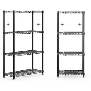 Storage Shelves - 4-Tier Width Expandable Shelf Organizer with Leveling Feet, Rust-Proof & Waterproof Wire Shelving Unit for Bedroom, Bathroom, Garage, 16.4"-27"11.8"45.5", Black