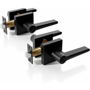 Door Locks for Front Door - 1 Pack Doorknobs for Exterior Door Matte Black Standard Door Handle with Lock Entrance Door Levers with Keys