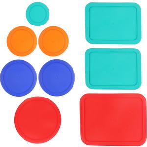 Replacement Lids for Pyrex (1) 7202-PC 1 Cup Green (2) 7200-PC 2 Cup Orange (2) 7201-PC 4 Cup Blue (1) 7402-PC 6/7 Cup Red (2) 7210-PC 3 Cup Light Green (1) 7211-PC 6 Cup Red Round Rectangle (Bundle 2)