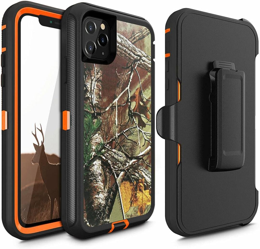 Fastsun Defender Case Designed for iPhone 11, Protective Defender Shockproof Hybrid Case Dual Layer Design Hard Cover Compatible with iPhone 11 (Clip+Camo Orange)