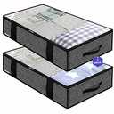 Onlyeasy Foldable Underbed Bags - 2 Pack Blankets Clothes Comforters Storage Bag Breathable Zippered Organizer for Bedroom with Clear Window and 4 Handles, 100 x50 x15cm, Linen-Like Black, MXAUBBP2