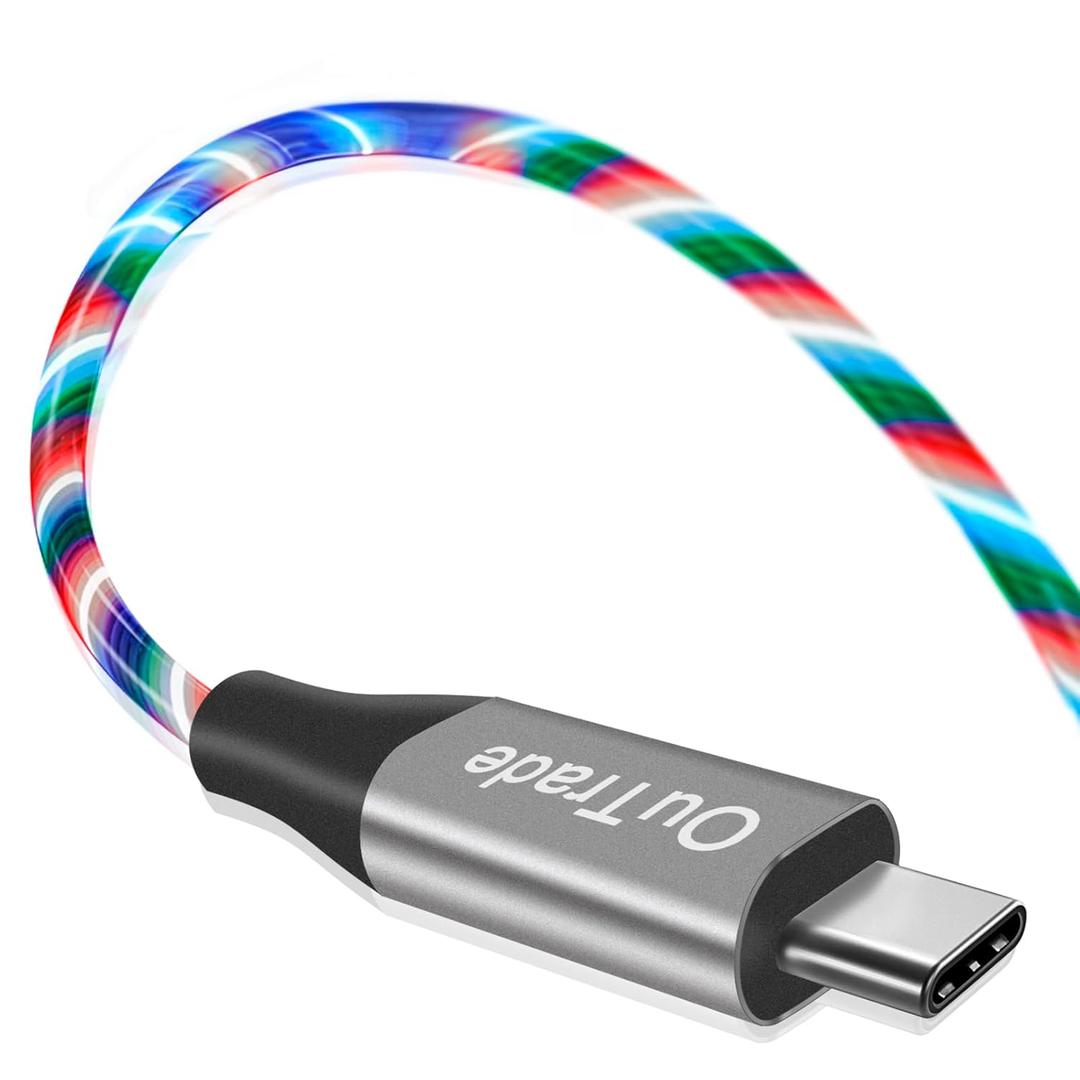 USB Type C Cable, 3A LED Light Up Fast Charge Cord Compatible with Samsung Galaxy S20/S10/S9/S8, LG V40, USB-C to USB-A Fast Charging C Cables (Multicolored, 3FT)