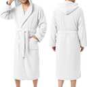 NY Threads Mens Robe with Hood, Luxury Plush Fleece Hooded Mens Bathrobe, Spa Bath Robe for Men, L/XL, White