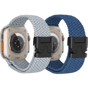 Nylon Braided Watch Bands Compatible with iWatch Series 11/10/9/8/7/6/SE/5/4/3/2/1, Sport Strap for 38mm/40mm/41mm/42mm Women Men, Stretchy Nylon Band with Zinc Alloy Parachute Buckle