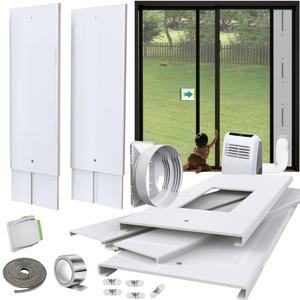 Gulrear Max 105" Sliding Door AC Vent Kit with Security Lock & 2 weather strippings Energy Saving Airtight Universal 5.0/5.9 Inch AC Hose Coupler Portable AC Balcony Door/Window Seal Plates kit