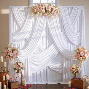 10 Panels 5x12ft White Backdrop Curtains for Wedding Parties, Wrinkle Free Polyester 12 ft Long Photo Backdrop Drapes Back Drop Cloth Drapery for Birthday Baby Shower Ceremony Photography Background
