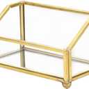 Hipiwe Glass Business Card Holder Stand, Gold Metal Frame Name Card Display Organizer, Office Desktop Countertop Business Cards Storage Holder, Fits 80-100 Business Cards
