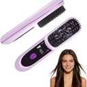 Go Brush Pro for Short Hair 2026, Portable Straightener Brushs for Travel, with LCD Temperature Display, Fast Heating Cordless Mini Hair Brushs (Purple)