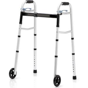 OasisSpace Compact Folding Walkers, Lightweight Walkers for Seniors Adults Elderly, Rolling Front Wheels Walker, Standard Walking Assist Narrow Walker for Small Spaces Up to 300lbs
