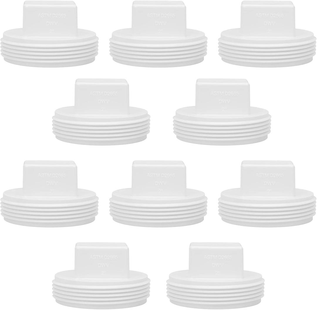 10Pack 2 Inch PVC Male Threaded Pipe End Cap SCH40 PVC Pipe Male Thread Plug 2" PVC NPT Male End Cap Adaptor, PVC Cleanout End Cap Plug, PVC NPT Male Plug Pipe Fitting for Plumbing Water Line