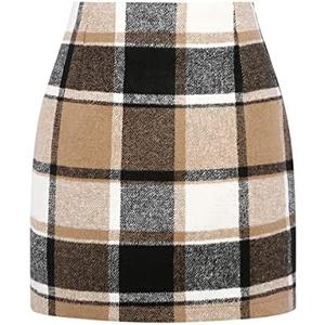 IDEALSANXUN Womens High Waist Plaid Skirt Bodycon Pencil Wool Mini Skirts Size S