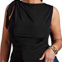 Floerns Women's Plus Size Summer Tank Tops Tie Shoulder Ruched Dressy Casual Vest, XXLarge Plus