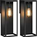 2-Pack Outdoor Wall Lanterns, 16 Exterior Waterproof Outdoor Lights with Glass Shades, Black Porch Lights Wall Mounted, Anti-Rust E26 Modern Lighting Fixtures for Patio Garage Entryway Front Door