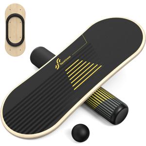 Sportneer Balance Board 7 Modes Wobble Board with Adjustable Stoppers Exercise Balancing Stability Trainer for Improve Balance, Surf Trainer & Physical Therapy - Roller and 2.8'' Ball Included (Gold)