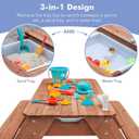 Kids 3-in-1 Sand & Water Activity Table, Wood Outdoor Convertible Picnic Table, 2 Play Boxes, Removable Top with Faucet, Picnic for Outdoor (Brown/Brown), 28" x 19.7" x 23.2"