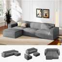 Marsail 111" L-Shape Sofa, Modular Cloud Couches with Deep Seats & High-Back, Corduroy Sectional Sofa for Living Room Bedroom with Ottoman, No Assembly Required, Grey