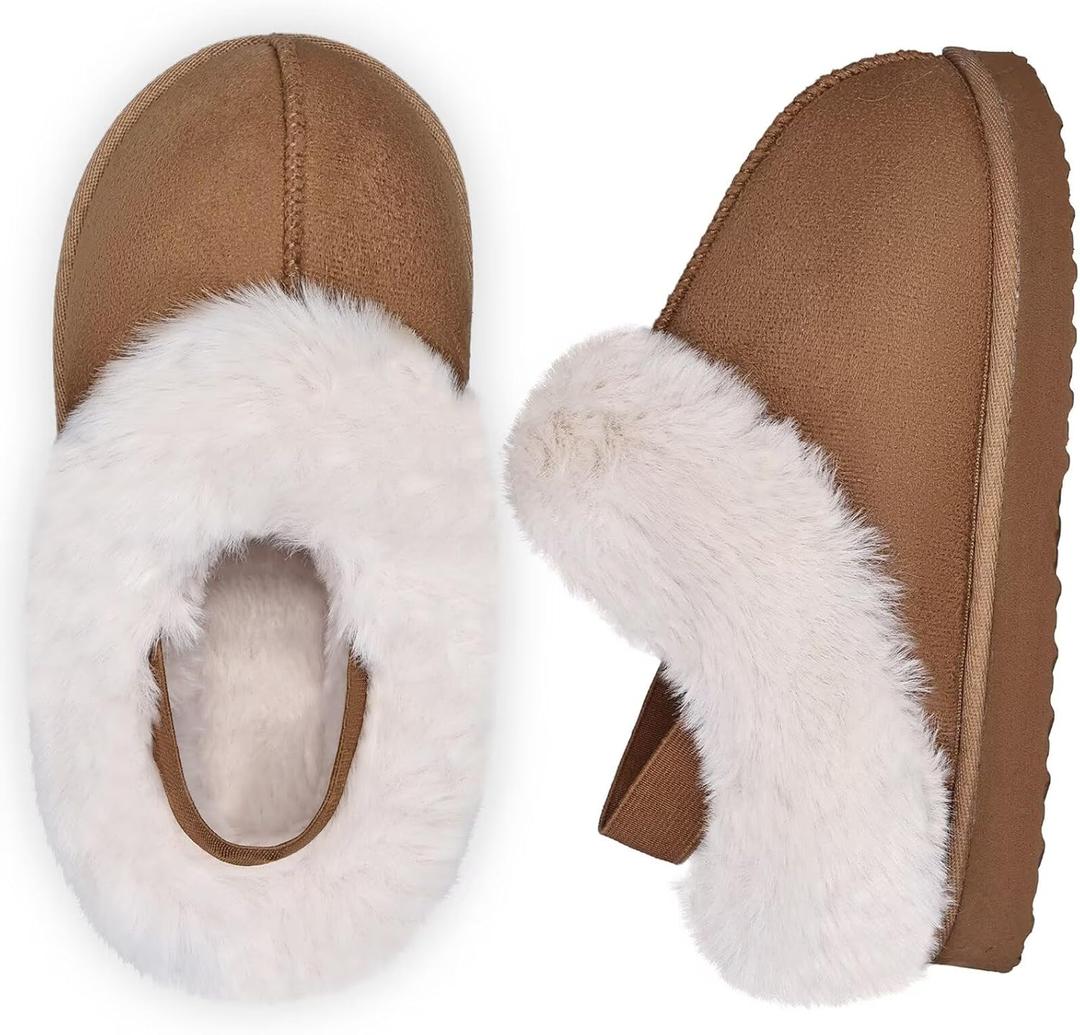 IceUnicorn Toddler Slippers with Backstrap Girls Boys Fuzzy House Shoes Kids Warm Memory Foam Slippers Bedroom Slides for Indoor Outdoor (7.5-8.5 Toddler, Light Brown)
