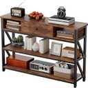 Mexin Console Table with Drawer Shelves, Entryway Table with 3 Tier Storage Shelves, Industrial Wood Hallway Sofa Table for Living Room, Couch, Foyer, Kitchen Counter, 47 Inch Rustic Brown