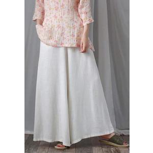 Flygo Women's Casual Elastic Waist Linen Wide Leg Palazzo Pants Culottes Drawstring, 2XL Bege