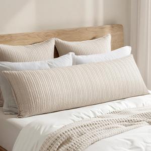 Woaboy 100% Cotton Waffle Weave Body Pillowcase, 1 Pack 20x54 Decorative Body Pillow Cover for Bed Couch Sofa, Neutral Soft Long Cushion Sham Modern Farmhouse Home Decor, Oatmeal