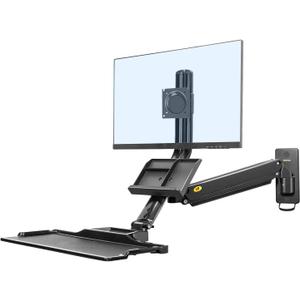NB North Bayou Sit Stand Workstation Wall Mount Height Adjustable Sit-Stand Converter for 19''-27'' Screens with Keyboard Tray, VESA 75/100, Load Capacity from 4.4-19.8lbs MB32