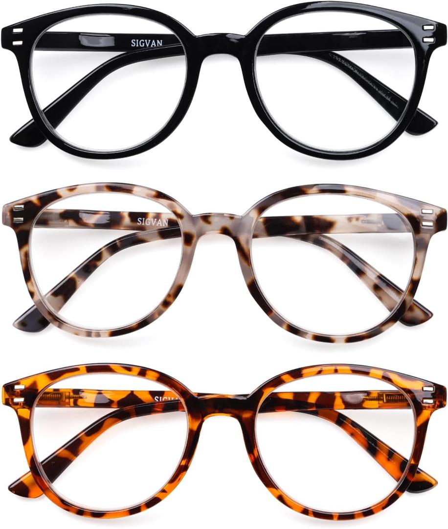 SIGVAN 3 Pack Reading Glasses Spring Hinge Stylish Readers Black/Tortoise for Men and Women 0.75 x