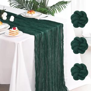 6 Pack Dark Green Cheesecloth Table Runner 120 Inch 10FT Cheese Cloth Runners for Spring Holiday, Baby Shower, Jungle Theme Party