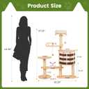 48 Inch Solid Wood Cat Tree, Modern Cat Tower for Indoor Cats, Chessboard Style Cat Condo with Guardrail Perch, Sisal Scratching Posts, Washable Cushion, Hanging Balls, Natural