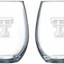 Texas Tech Red Raiders Stemless Wine Glass Set Officially Licensed Satin Frost Team Logo Clear Beverage Glasses Heavy-Duty Glass Made in USA Set of Two, 15 oz