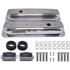 Aluminum Tall Valve Covers Polished Finned Tall Valve Covers Compatible for SBC Small Block Chevy 327 350 383 1958-86