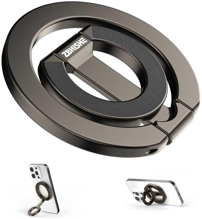 Magnetic Phone Ring for MagSafe Grip [Dual-Sided Magnetic] [Super Magnet] [Magnet Phone Stand Grip Compatible with Car Mounts] Mag Safe Accessory for iPhone 17/16/15/14/13 Pro Max Plus, Grey