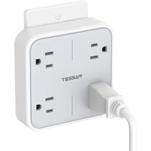 TESSAN Protector Outlet with USB+Type C,Flat Plug Power Strip 