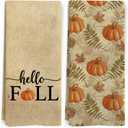 Vintage Fall Pumpkin Kitchen Towels Set of 2, Retro Hello Fall Dish Tea Towels for Kitchen, Farmhouse Autumn Pumpkins Leaf Decorative Hand Towels for Bathroom, 16x24 Inch