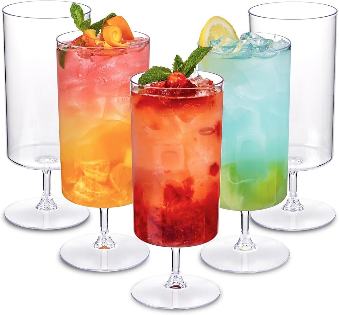 Ciaell 12 Pack Clear Plastic Goblets - 14 Oz Plastic Glasses with Short Stem - Disposable Water Drinking Cups for Juice, Cocktail, Party
