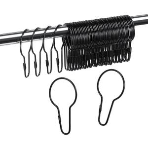 Queekay Metal Shower Curtain Hooks Hanging Clips Metal Curtain Rings Practical Reusable Shower Hangers for Bathroom Bedroom Kitchen Home Applications(Black,60 Pieces)