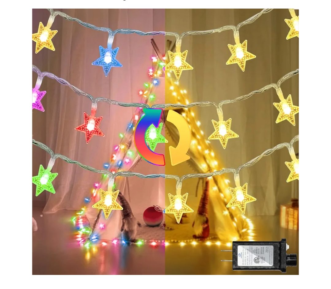 Star String Lights 120 LED 40FT, 8 Modes Plug in Star Fairy Lights with Timer & Memory, Indoor Outdoor Star Christmas Lights for Birthday Party Bedroom Wedding Home Classroom Decor Macaron Colors