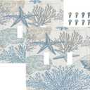 Decorative Light Switch Plate Covers Blue Starfish Coral Seaweed 2 Gang Light Switch Cover Plate Double Toggle Wall Plate Outlet Covers for Bathroom Bedroom Decor 2 Pack