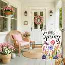 Hello Spring Garden Flag 12x18 Inch, Colorful Tulip & Wildflower Yard Flag with Butterflies, Double Sided Burlap Outdoor Seasonal Decoration for Porch Lawn Garden DF1098