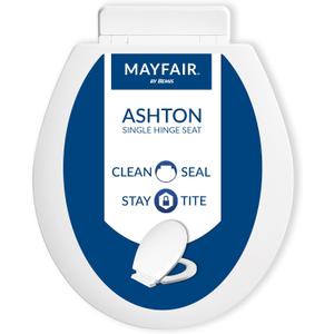 Mayfair Ashton Easy to Clean Single Hinge Toilet Seat, Modern Slow Close Wood Toilet Seat, Made in USA, Round, White