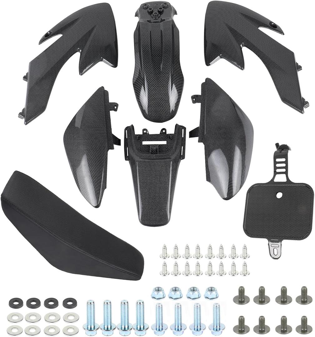 CRF50 plastic casing Simulated carbon fiber surface XR50 Fairing Fender Kit +Tall Foam Seat+Mount Bolt Kit Fit for CRF 50 XR 50 SDG SSR 107 110 125 Pit Dirt Bike