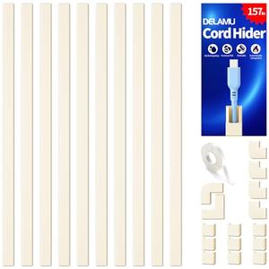Delamu 157in Cord Covers for Wires on Wall, Cord Hider for 1 Cord, Paintable Cable Hider, Cable Management Wire Covers for Cords, 157in L x 0.55in W x 0.4in H, Beige
