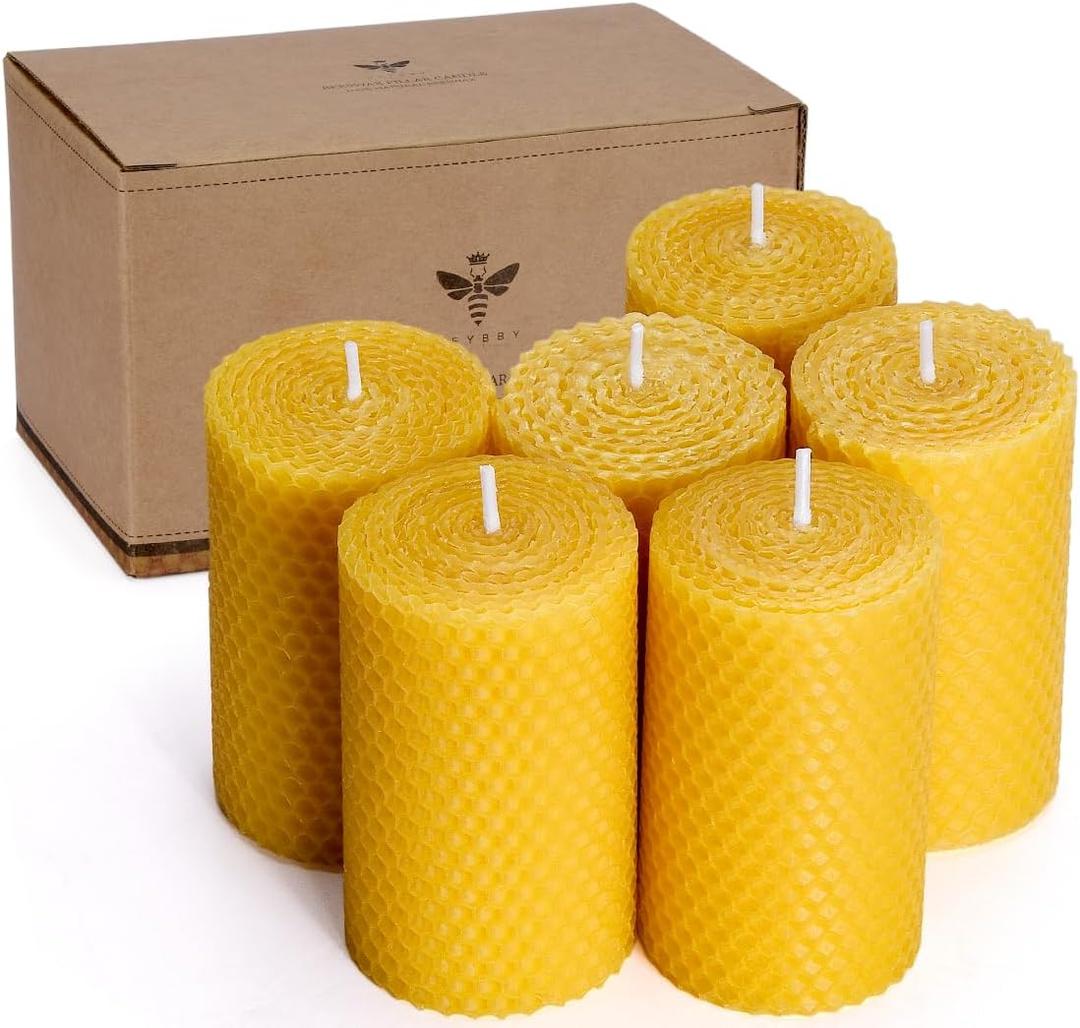 Beeswax Pillar Candles Set of 6-23.3 in Handmade Pure Beeswax Rolled Candles for Gift & Home Decor (Yellow)